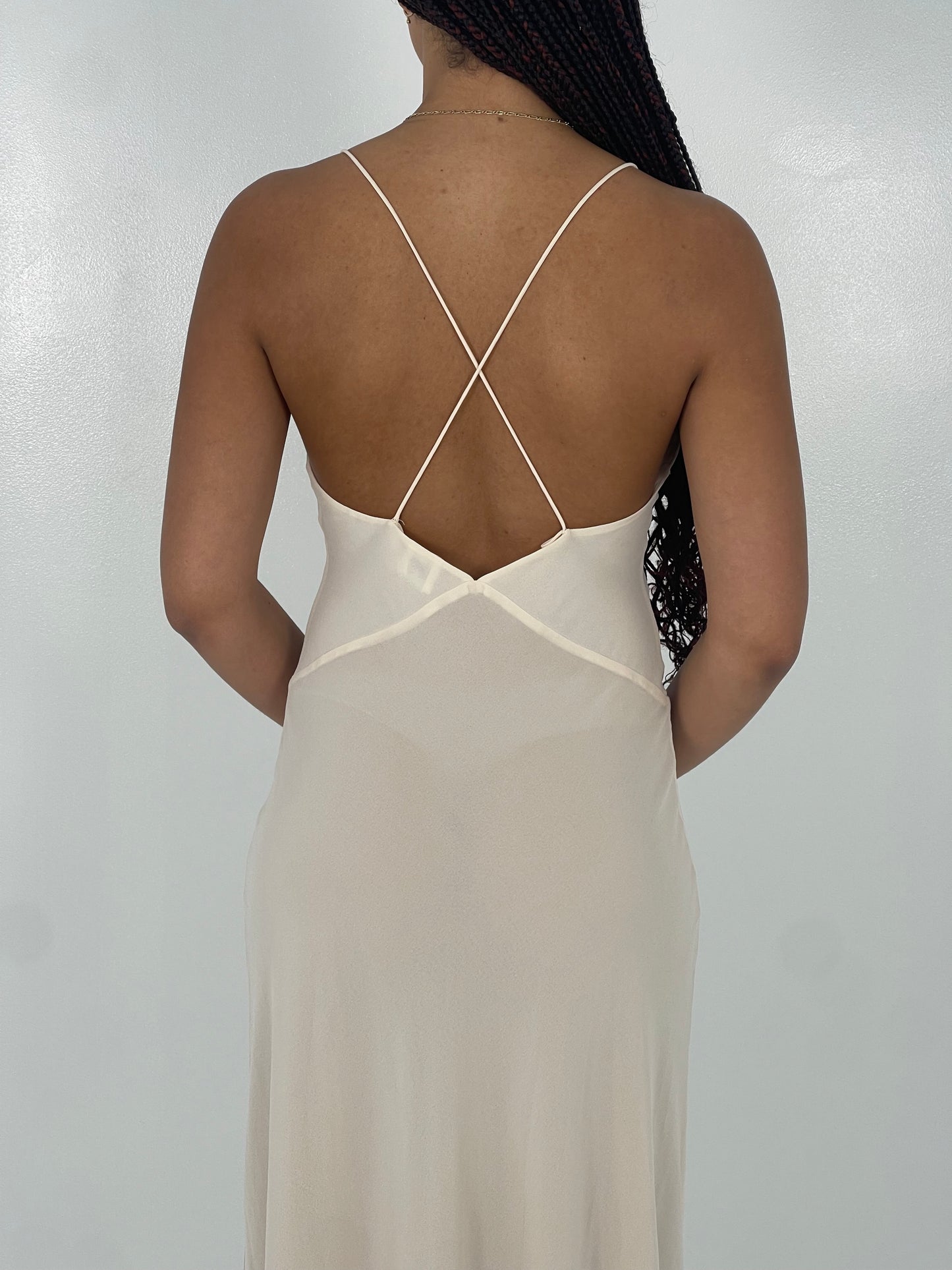 CREAM SHEER DEEP V ROSE DRESS - SALE