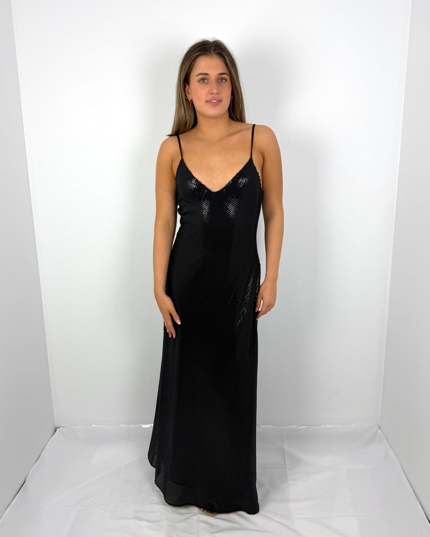 BLACK HIGH VOLTAGE SLIP DRESS