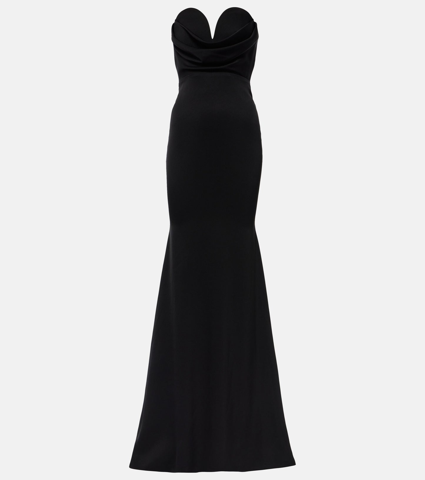 GATHERED STRAPLESS BLACK SATIN GOWN