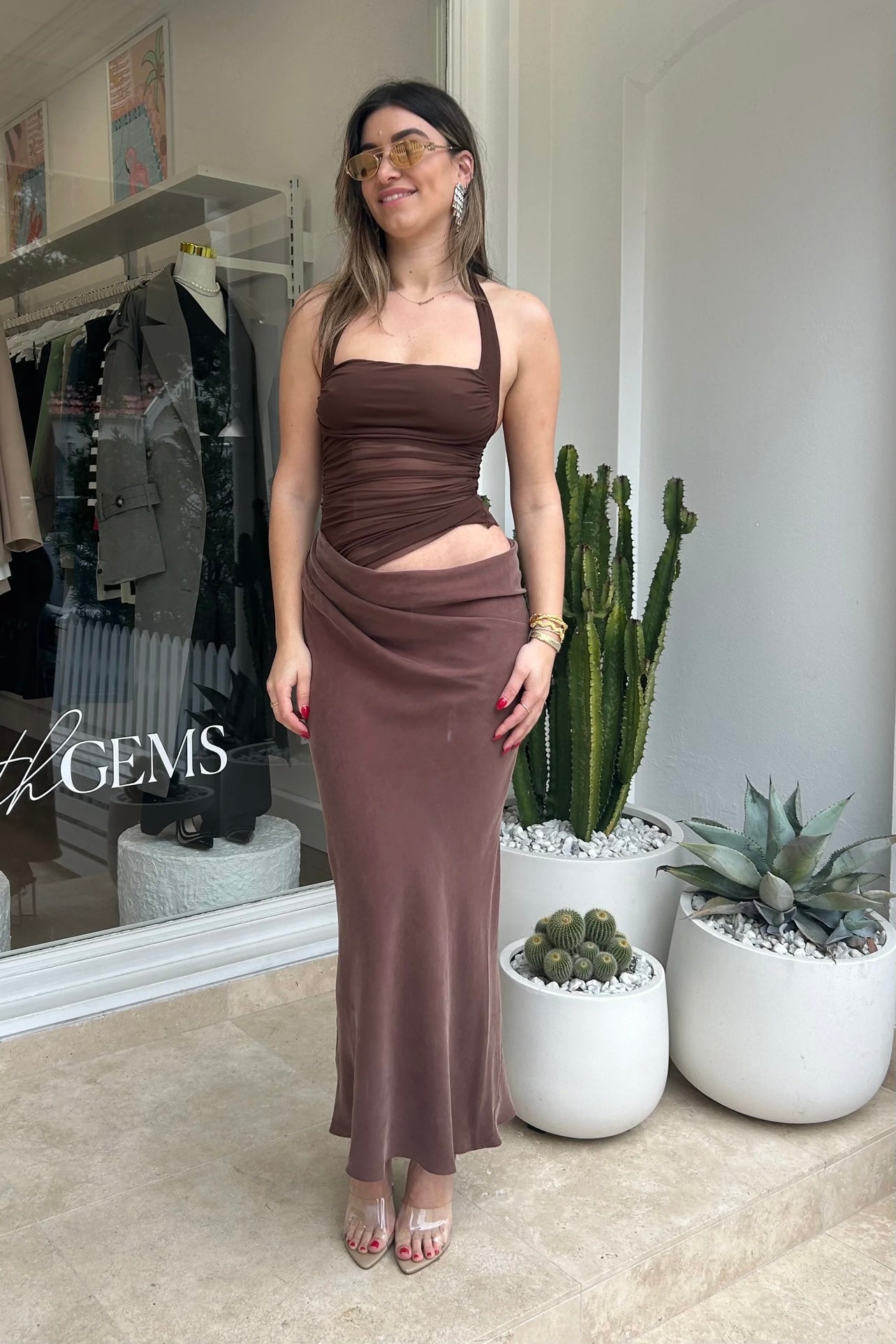 GINA HALTER DRESS CHOCOLATE