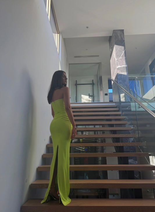 GREEN CASSIDY STRAPLESS COLUMN GOWN