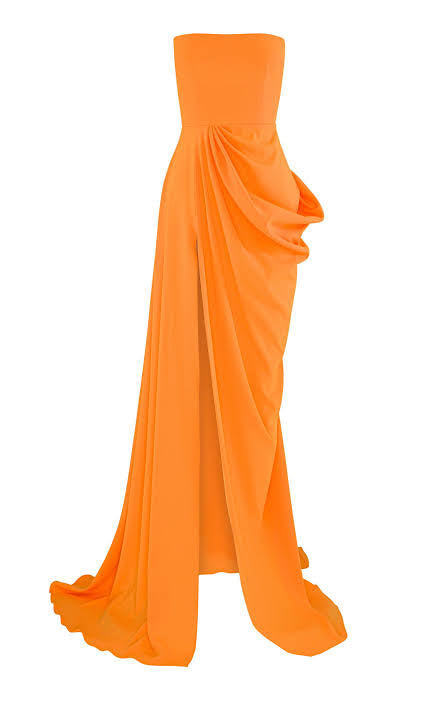 REED DRAPED CREPE ORANGE GOWN