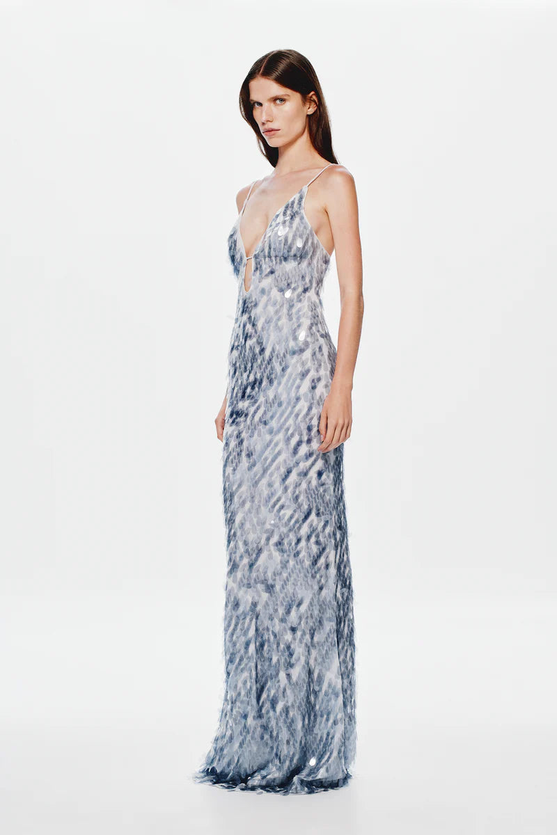 DOVE GREY SAPPHIRE SEQUIN MAXI DRESS