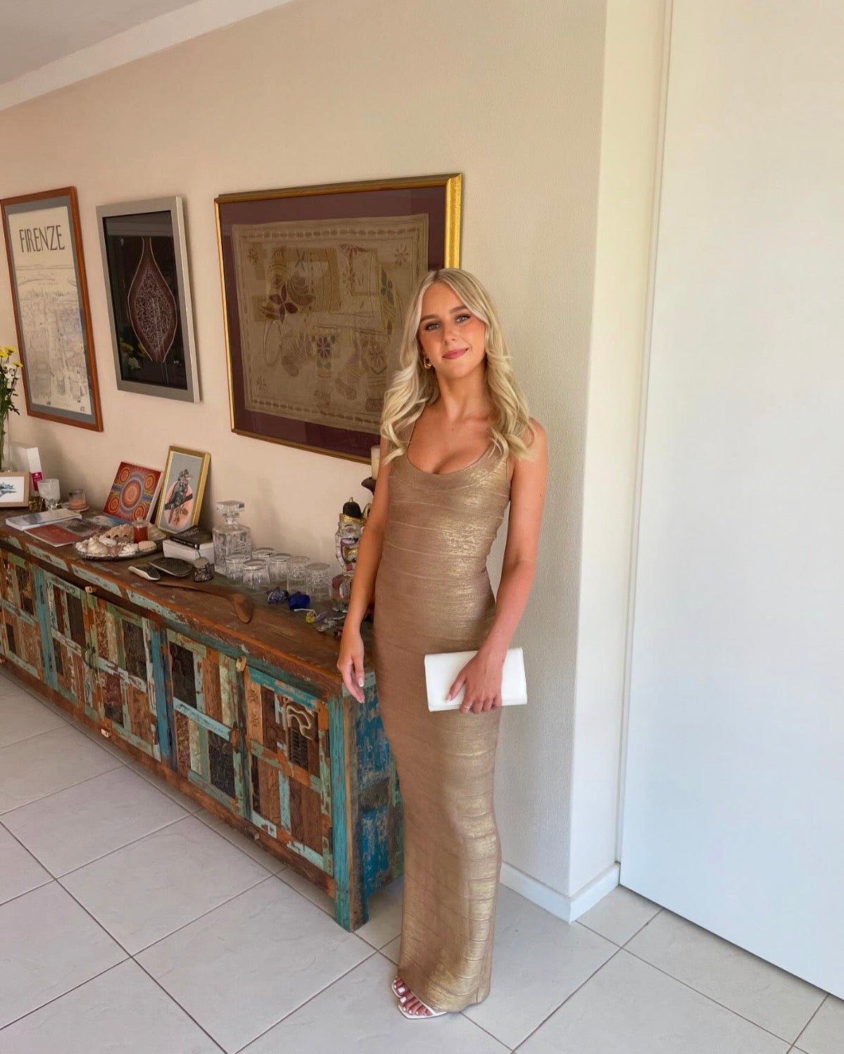 GOLD ROUND NECK GOWN - SALE