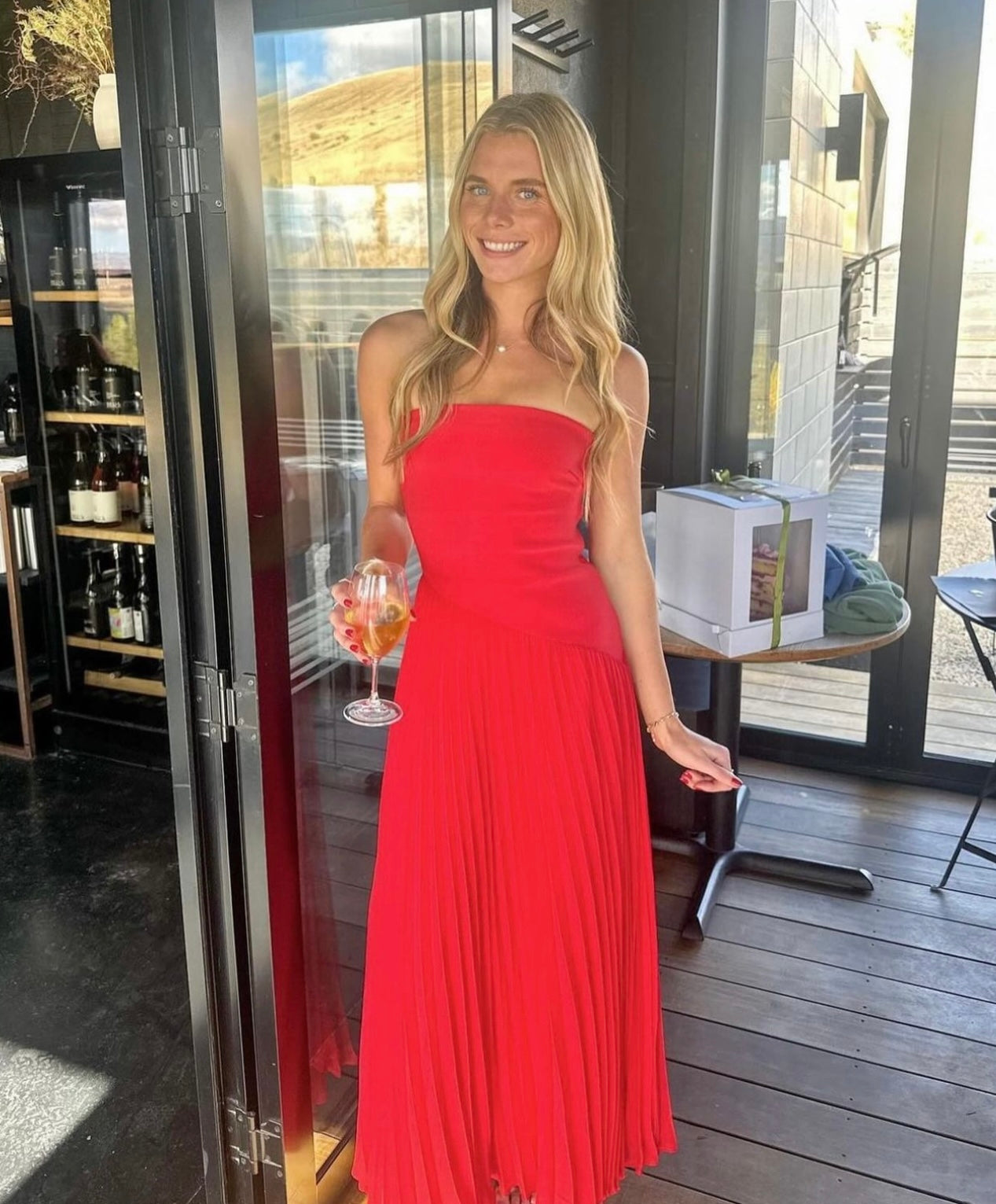 CAPRI STRAPLESS PLEATED DRESS