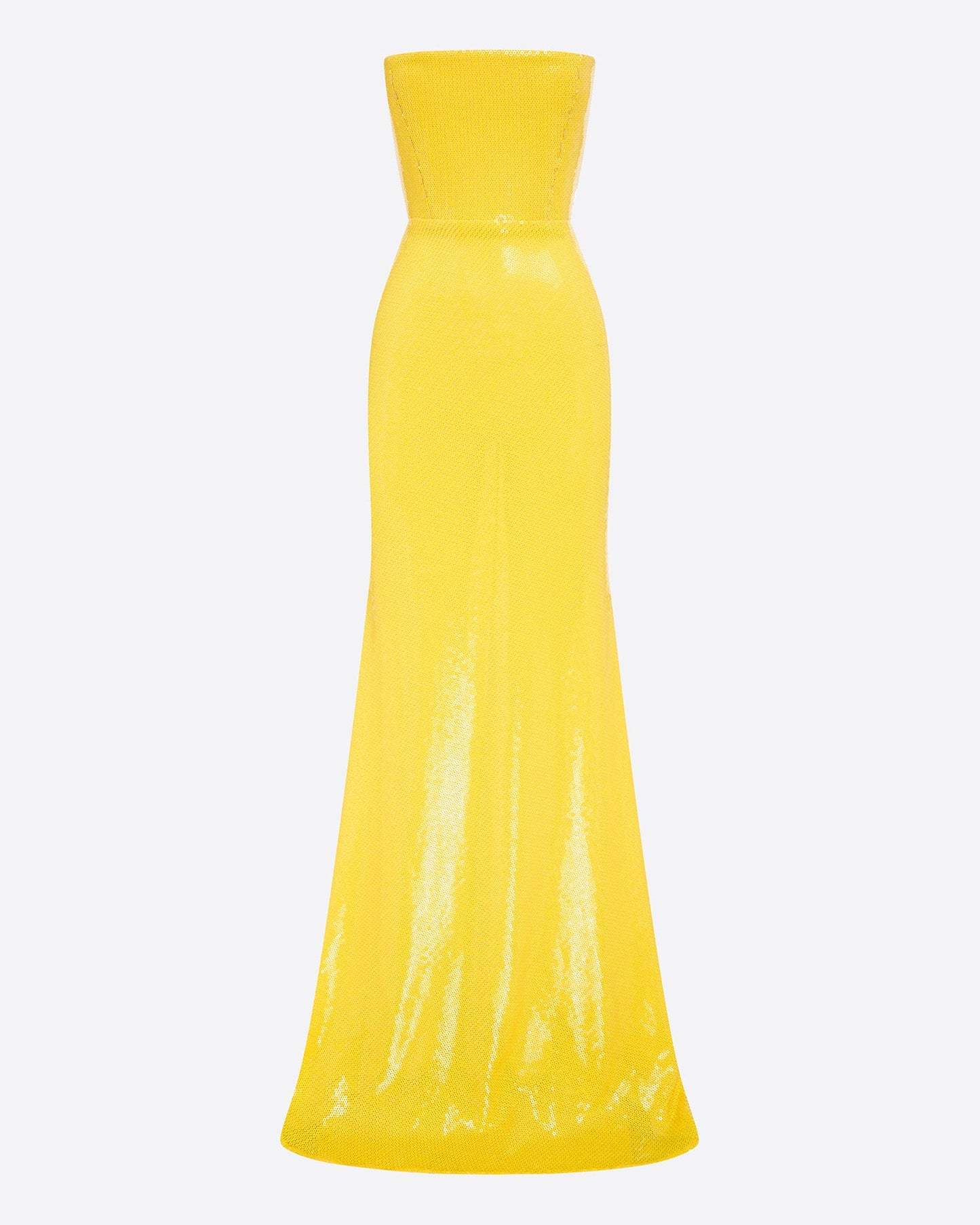 STRAPLESS YELLOW SEQUIN GOWN