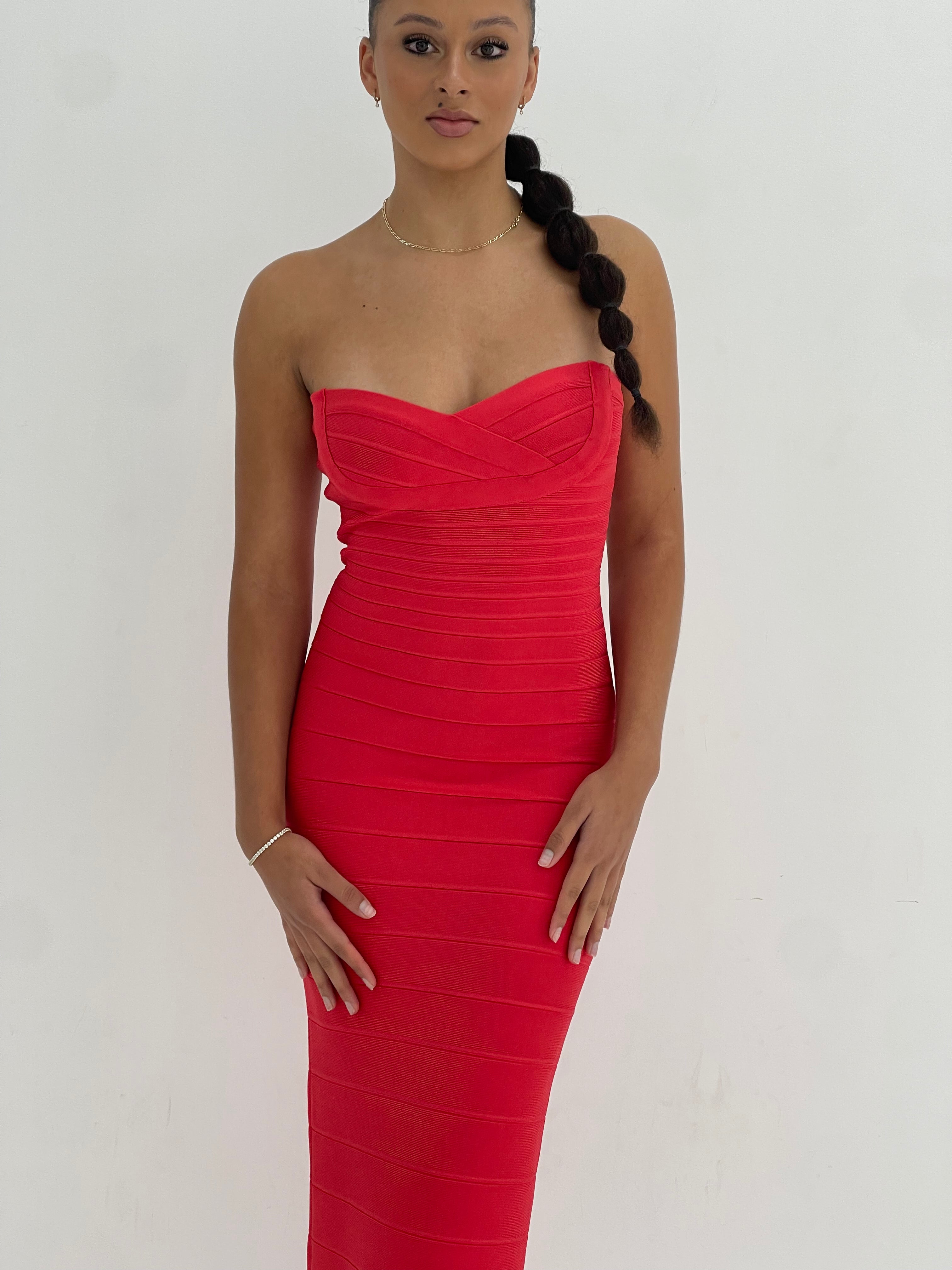 Herve Leger Red Sweetheart Gown Aquino s Attire