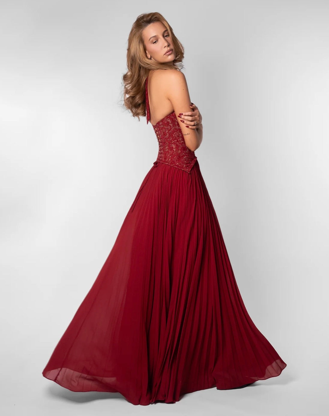 RED GAIA HALTER DRESS