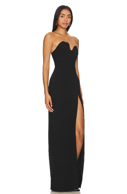BLACK STRAPLESS PUZZLE GOWN
