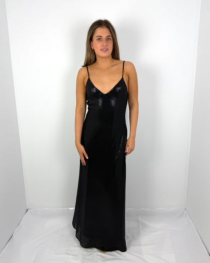 BLACK HIGH VOLTAGE SLIP DRESS