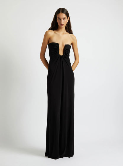 BLACK ARCED STRAPLESS DRESS