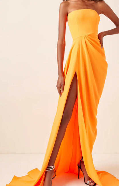 REED DRAPED CREPE ORANGE GOWN