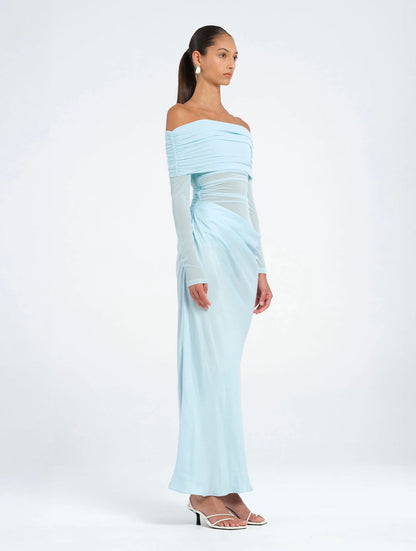 BABY BLUE YASMIN OFF SHOULDER MAXI - SALE