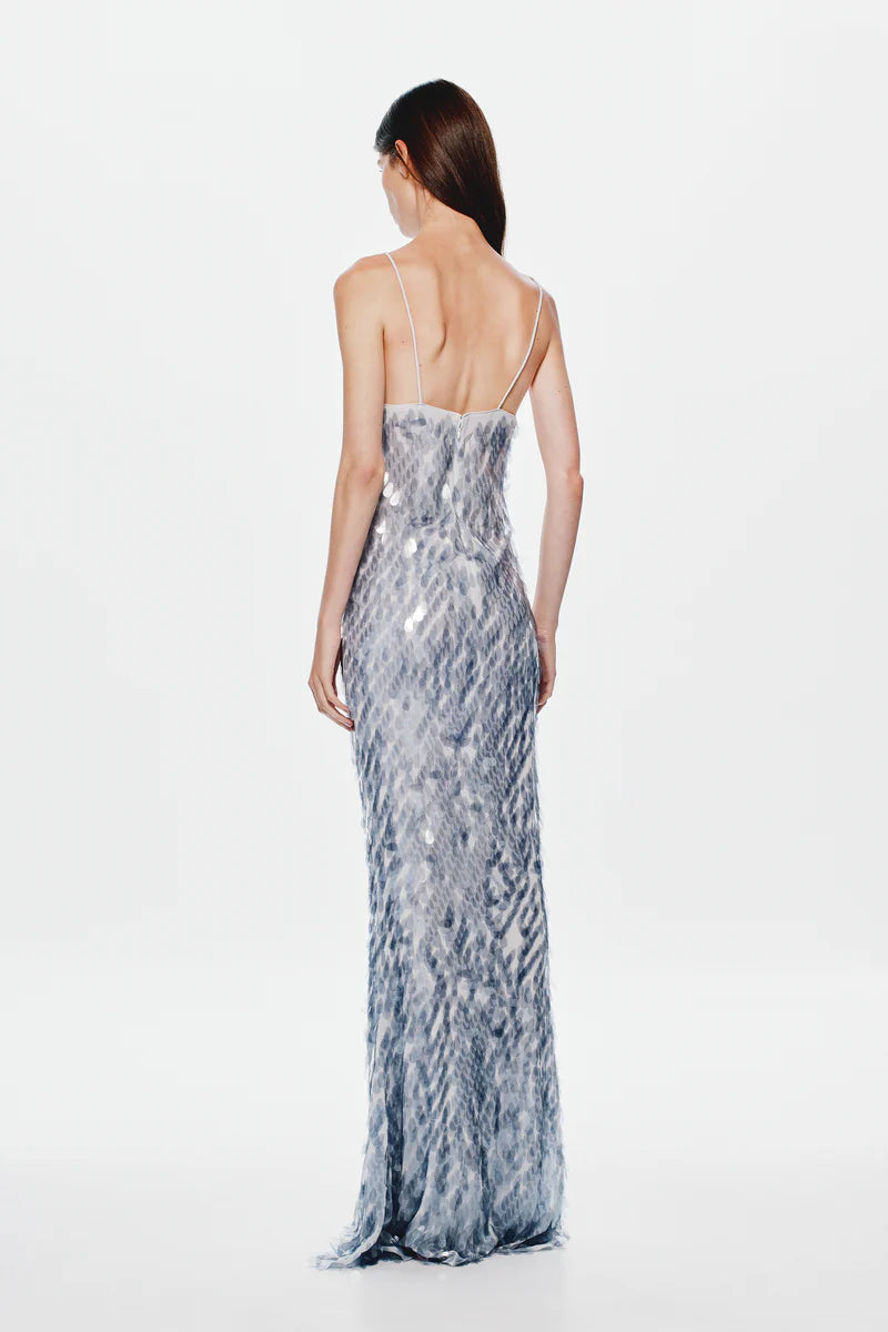 DOVE GREY SAPPHIRE SEQUIN MAXI DRESS
