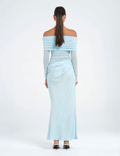 BABY BLUE YASMIN OFF SHOULDER MAXI - SALE