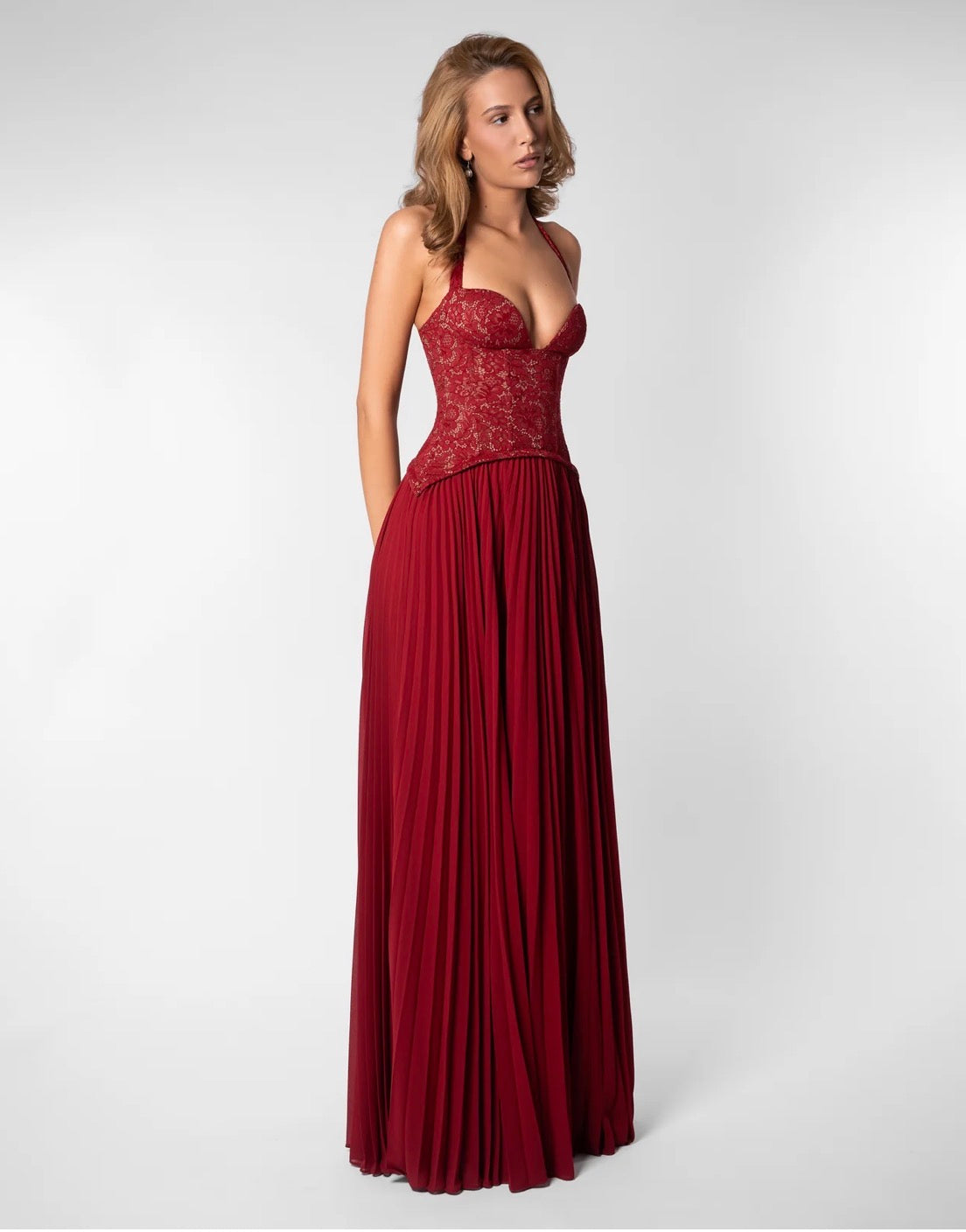 RED GAIA HALTER DRESS