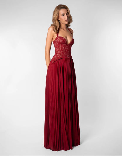 RED GAIA HALTER DRESS