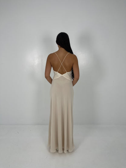 CREAM SHEER DEEP V ROSE DRESS - SALE
