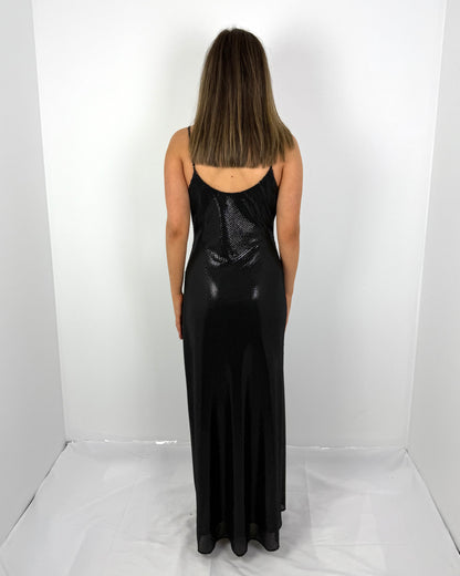 BLACK HIGH VOLTAGE SLIP DRESS