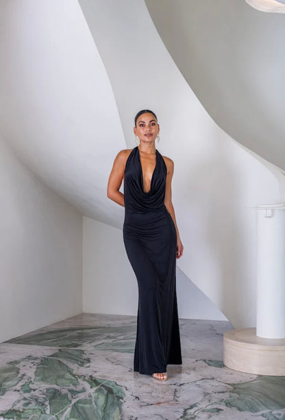 SAINT PLUNGE MAXI DRESS BLACK