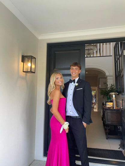 STRAPLESS DRAPED CRÊPE SATIN GOWN