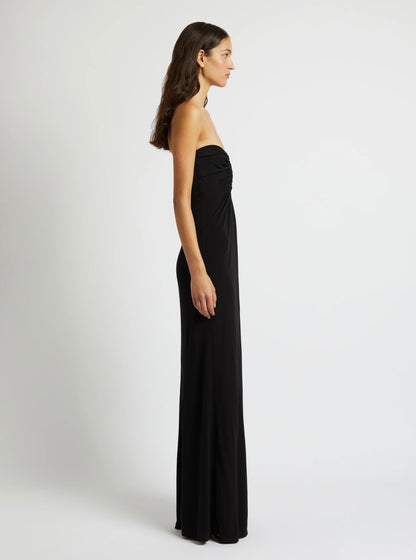 BLACK ARCED STRAPLESS DRESS