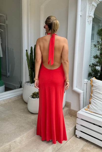 SAINT PLUNGE MAXI DRESS RED