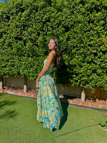 FLORAL HAZE BUBBLE HEM MAXI