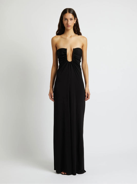 BLACK ARCED STRAPLESS DRESS