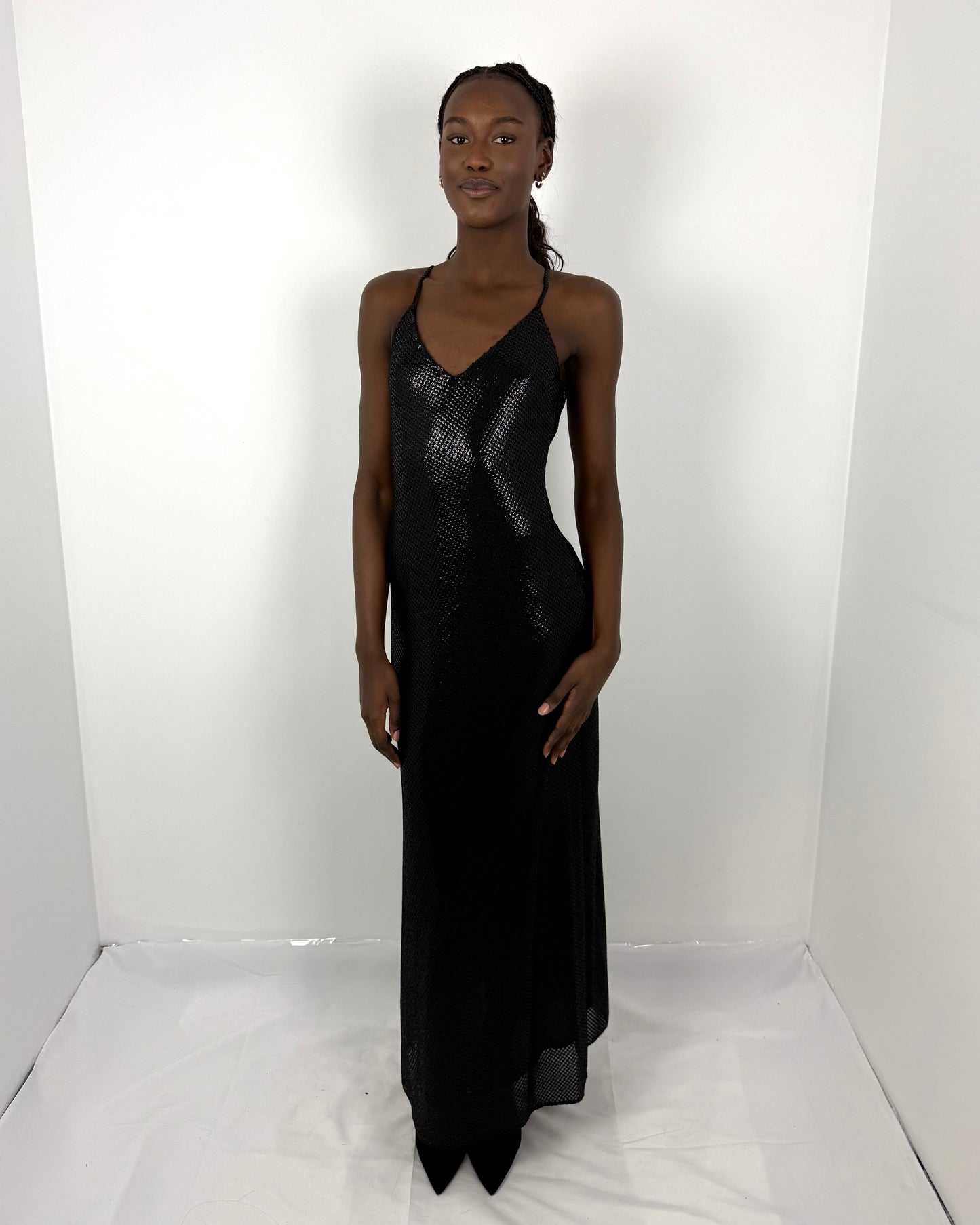 BLACK HIGH VOLTAGE SLIP DRESS