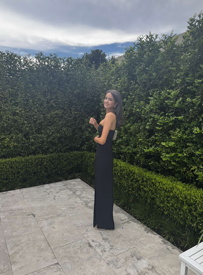 DOUBLE TIME PLEAT STRAPLESS DRESS
