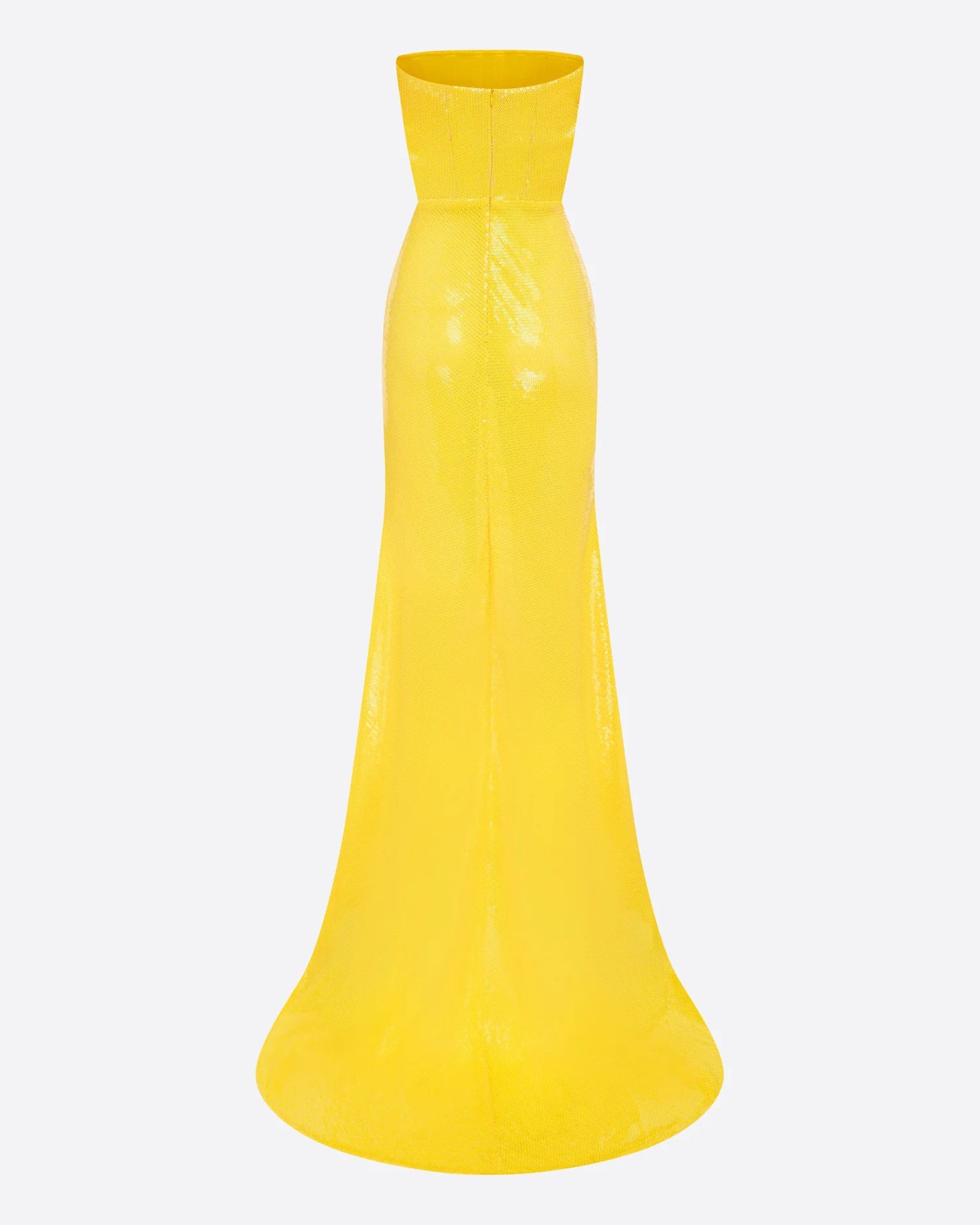 STRAPLESS YELLOW SEQUIN GOWN