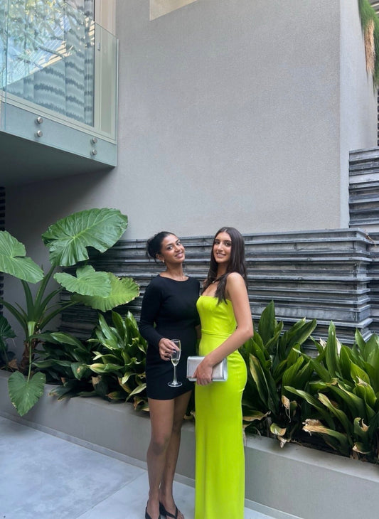 GREEN CASSIDY STRAPLESS COLUMN GOWN