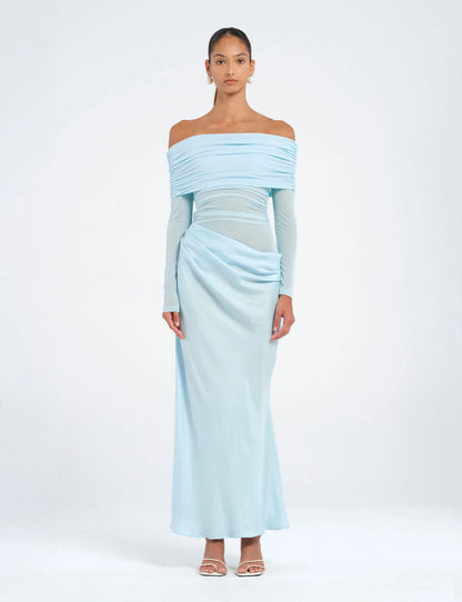 BABY BLUE YASMIN OFF SHOULDER MAXI - SALE