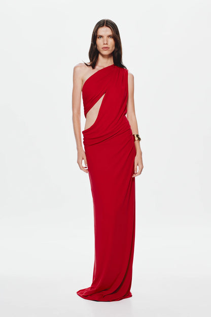 RED SOLSTICE CUPRO DRESS