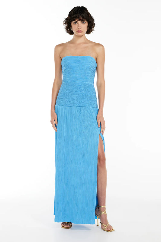 CERULEAN DOUBLE TIME STRAPLESS DRESS