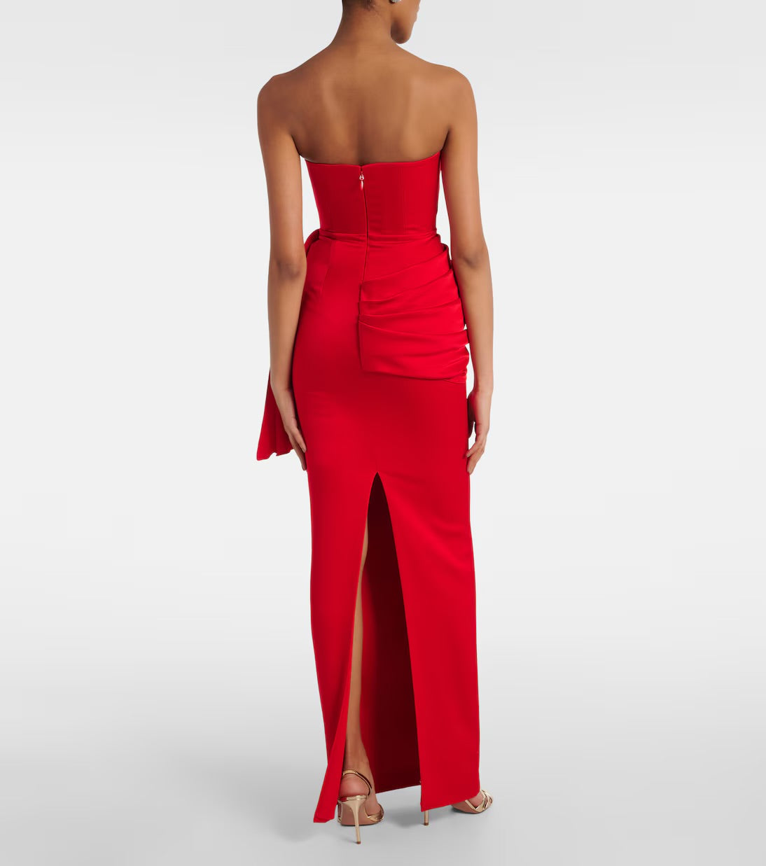 RED DRAPED CREPE SATIN GOWN