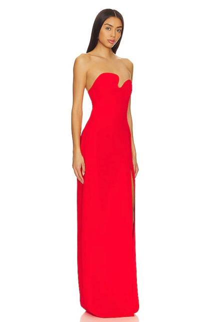 CRIMSON STRAPLESS PUZZLE GOWN
