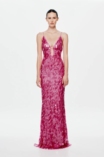 FUCHSIA SAPPHIRE SEQUIN MAXI DRESS