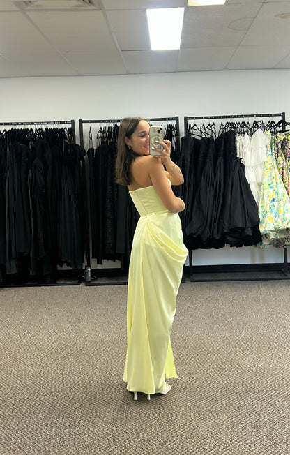 LIME REED DRAPED CREPE DRESS