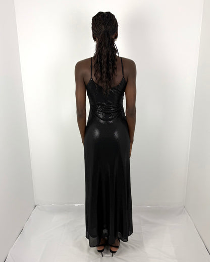 BLACK HIGH VOLTAGE SLIP DRESS