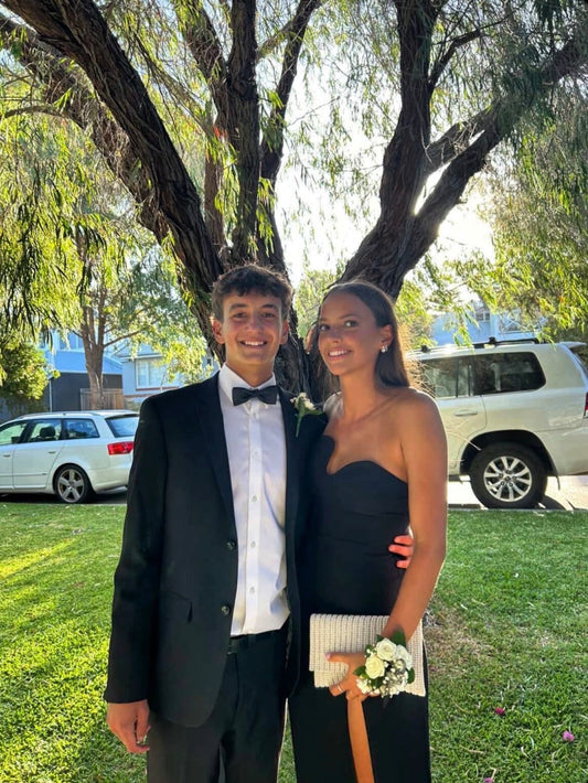 BLACK STRAPLESS PUZZLE GOWN