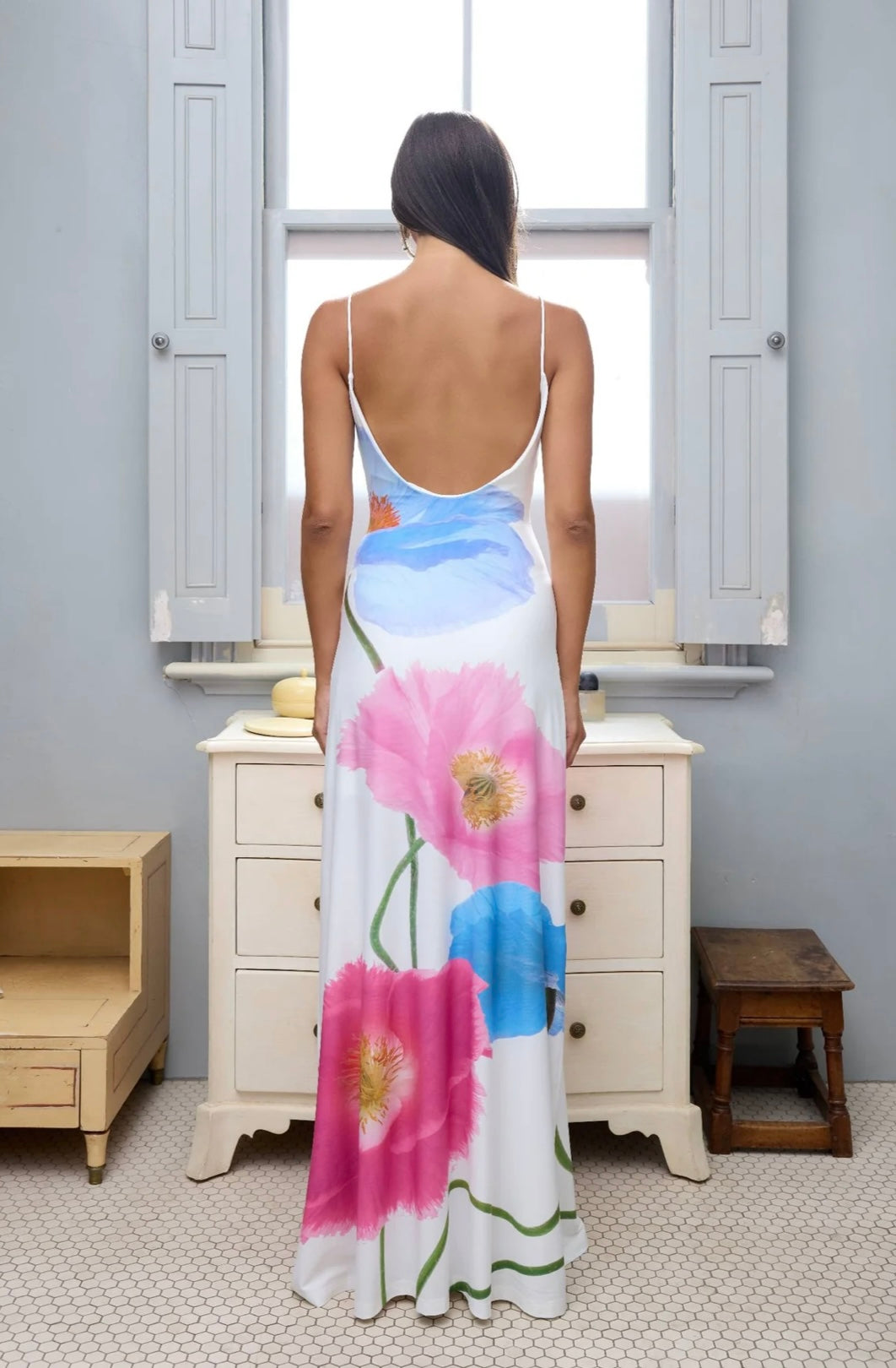 AZURE POPPY LOW BACK MAXI