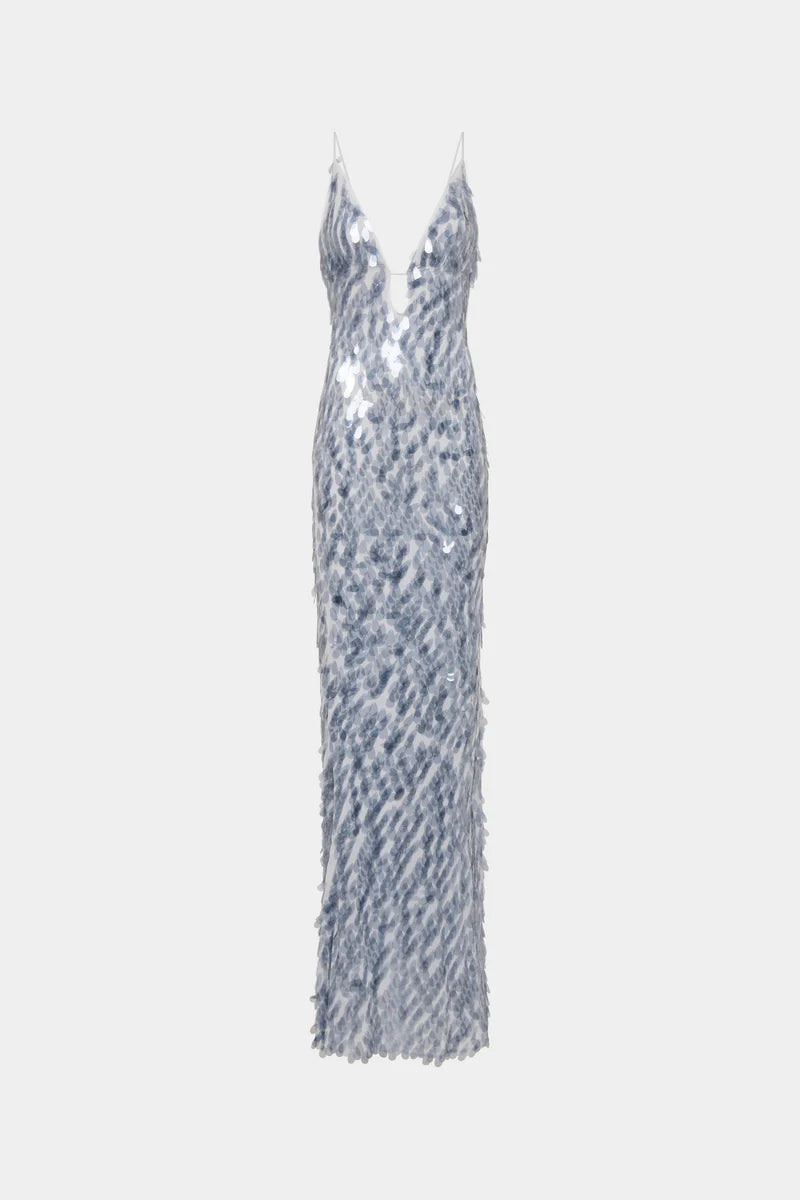 DOVE GREY SAPPHIRE SEQUIN MAXI DRESS
