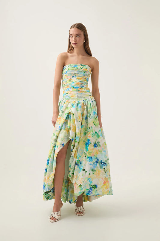 FLORAL HAZE BUBBLE HEM MAXI