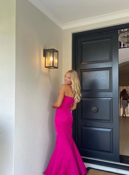 STRAPLESS DRAPED CRÊPE SATIN GOWN