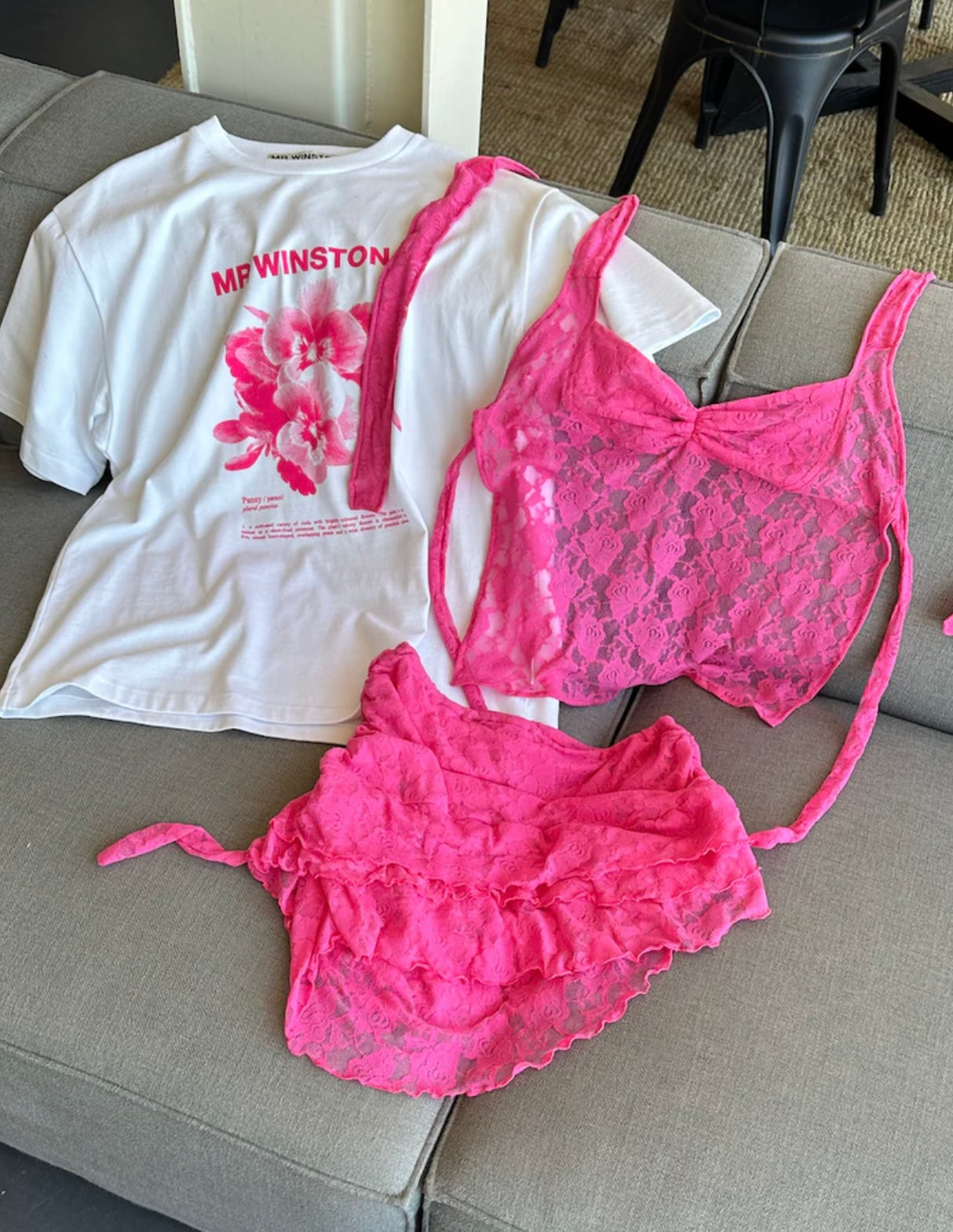 HOT PINK LACE SET