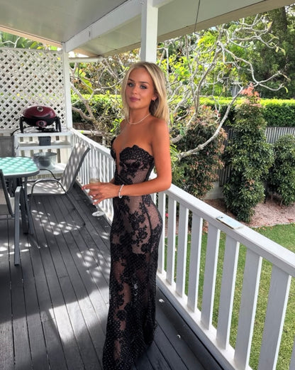 EMBELLISHED SHEER LACE DRESS