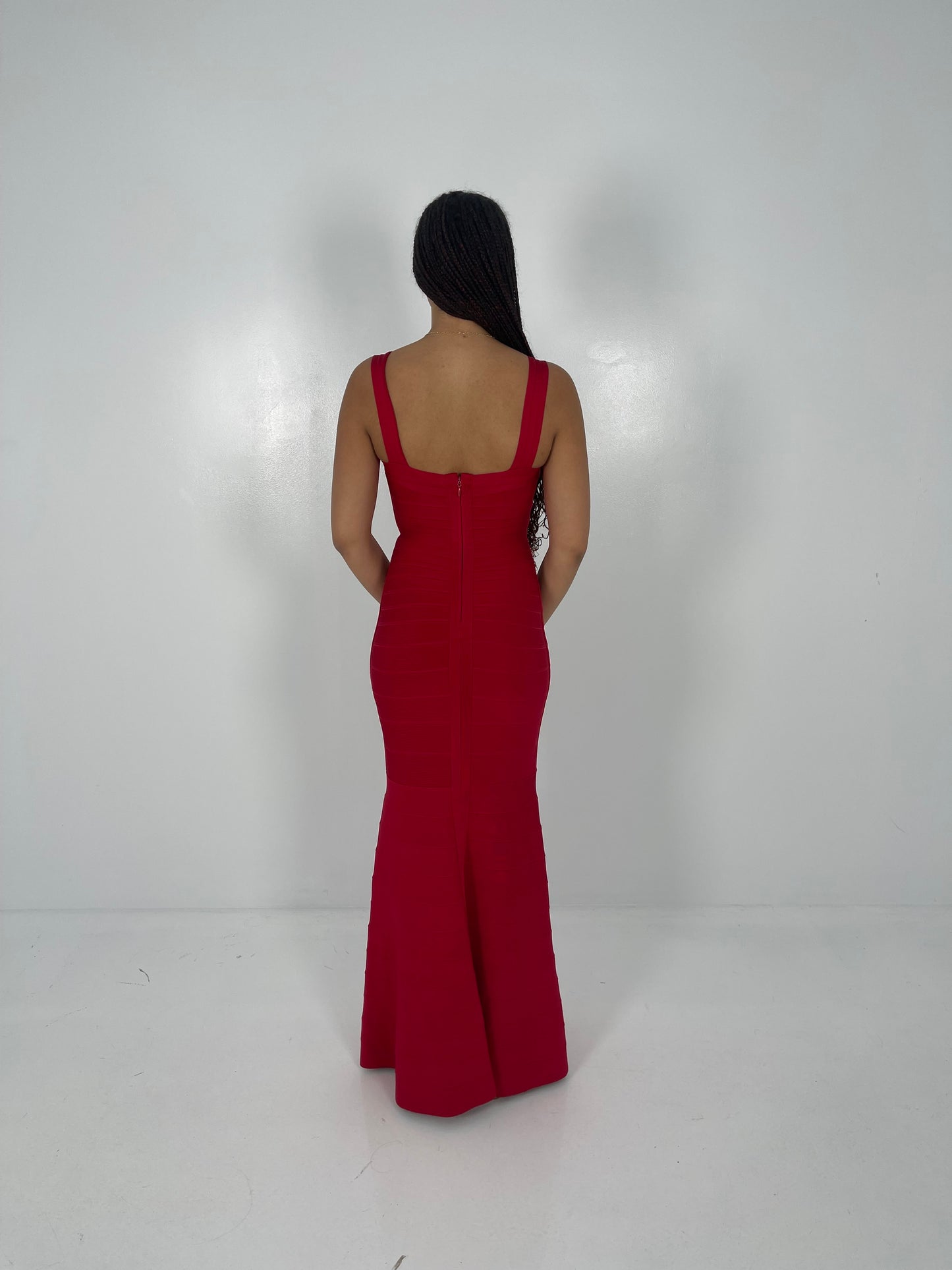 RED BANDAGE CROSSOVER GOWN