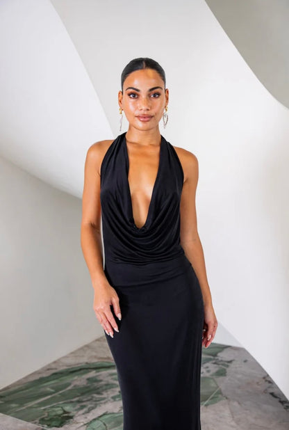 SAINT PLUNGE MAXI DRESS BLACK
